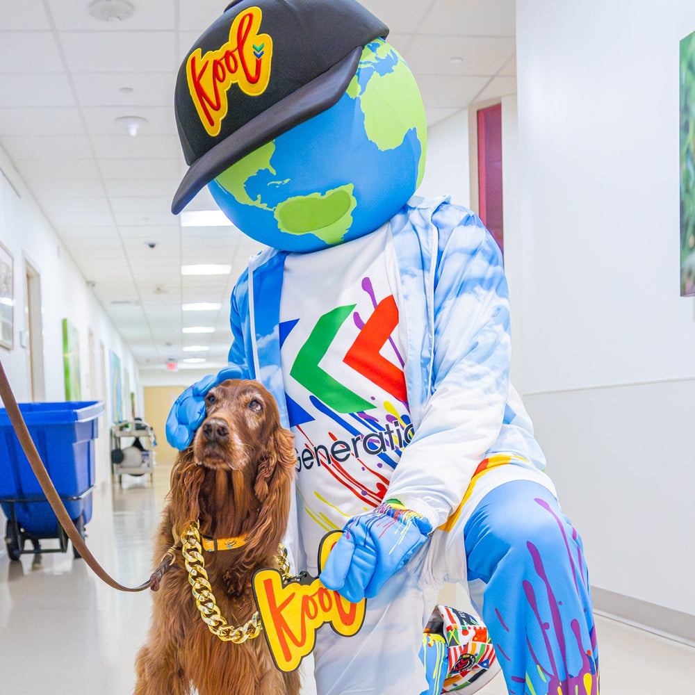 kooli hanging out with dog with kool chain