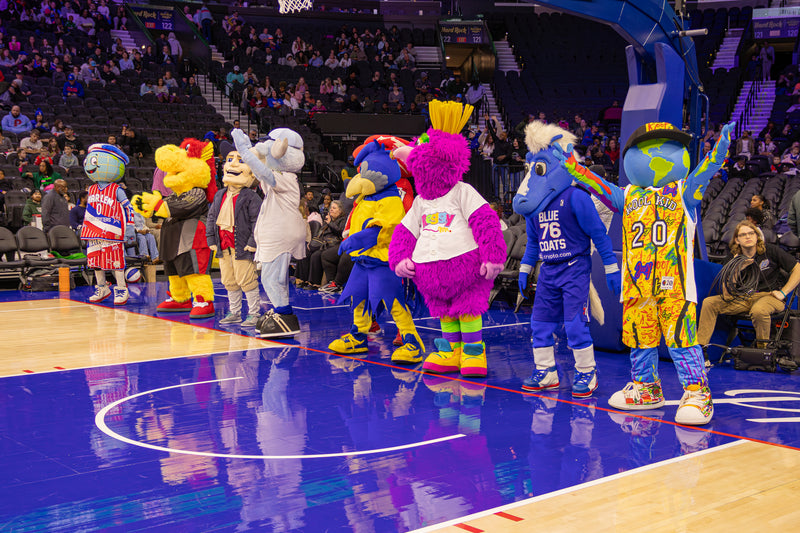 kooli and mascot friends get ready to face off at harlem globetrotters 100 year tour game in philadelphia